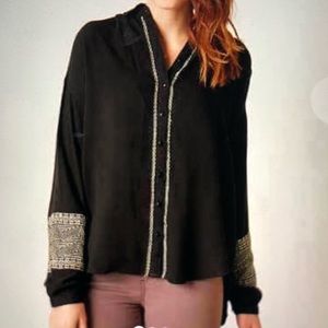 Amuse Society Black Button Down Shirt with White Accents